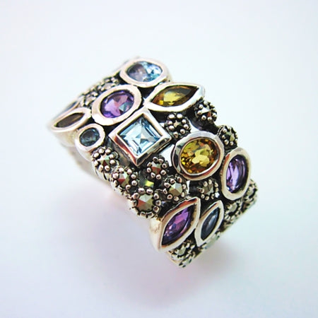 Marcasite Multi-gemstone Ring - Lighter (Amethyst, Citrine, Marcasite and Blue Topaz) - R267