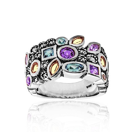 Marcasite Multi-gemstone Ring - Lighter (Amethyst, Citrine, Marcasite and Blue Topaz) - R267