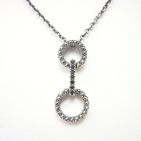 Marcasite and Black Cubic Zirconia Double Circle Pendant with Chain