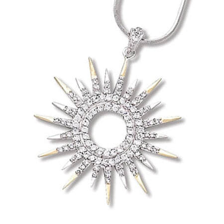 Large Sunburst with Cubic Zirconias - Sterling Silver (includes chain)