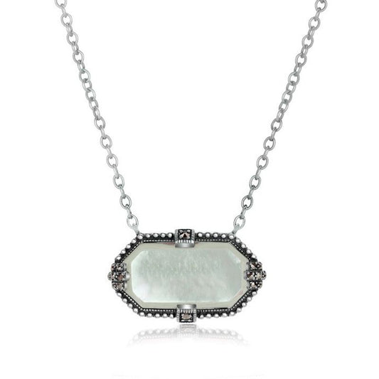 Art Deco Mother of Pearl and Marcasite Sterling Silver Necklace - 01N580SHM