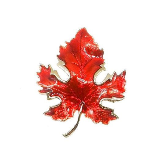 Large Maple Leaf Brooch - Bright Red Resin with Gold-plating