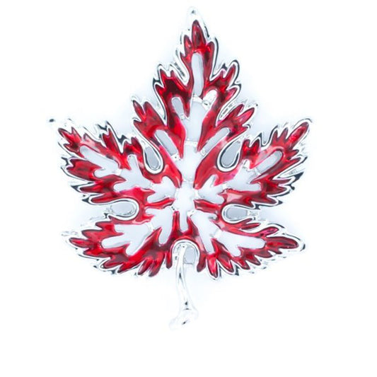 Large Maple Leaf Brooch - Red with Silver (or Gold) Outline