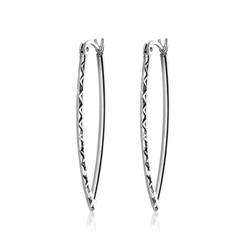 Etched Pointed Elegant Hoop Earrings - Rhodium or Gold-plated - A-E13