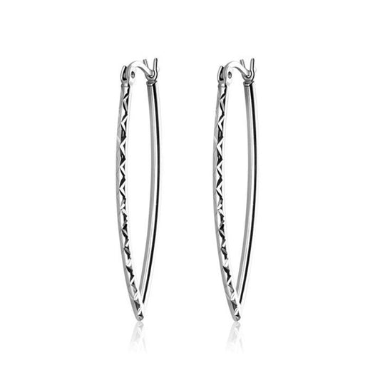 Etched Pointed Elegant Hoop Earrings - Rhodium or Gold-plated - A-E13