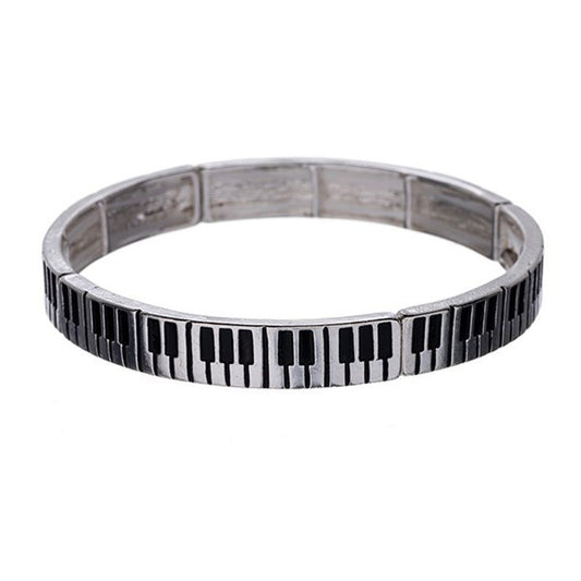 Silver-plated Piano Keys Keyboard Music Lover Stretch Bracelet - Chelsea Pewter