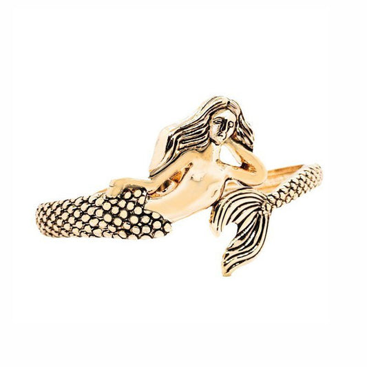 Gold-plated Mermaid Hinged Cuff Bracelet - Chelsea Pewter