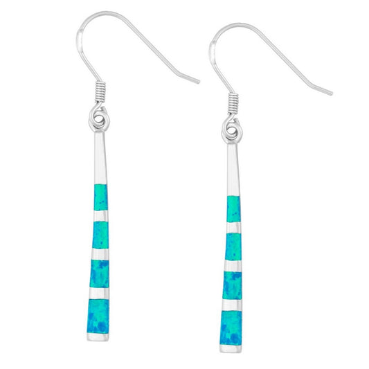 Opal Inlay - Sterling Silver Tapered Stick Dangle Earrings - D-5211