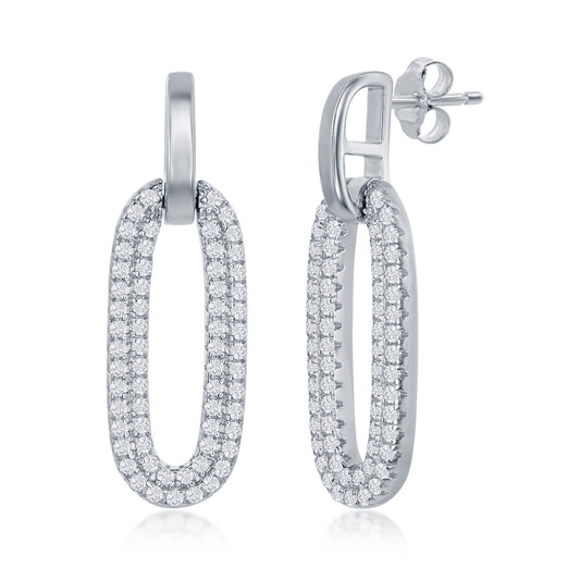 Open Oval Earrings with Cubic Zirconias - Sterling Silver