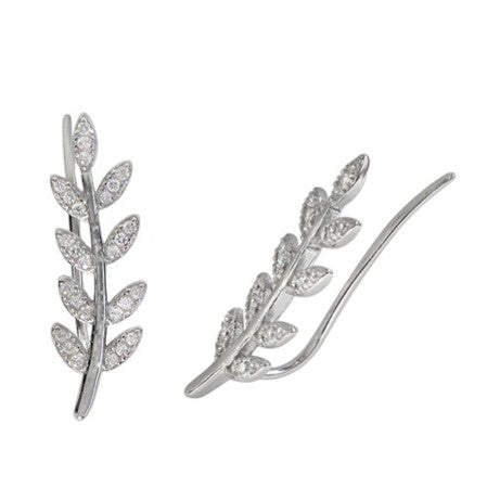 Sterling Silver and Cubic Zirconia Leaf Climbers - ECZ7018