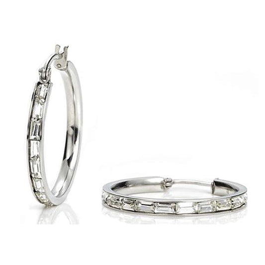 STEELX Clear Baguette Crystal Hoops - ER362