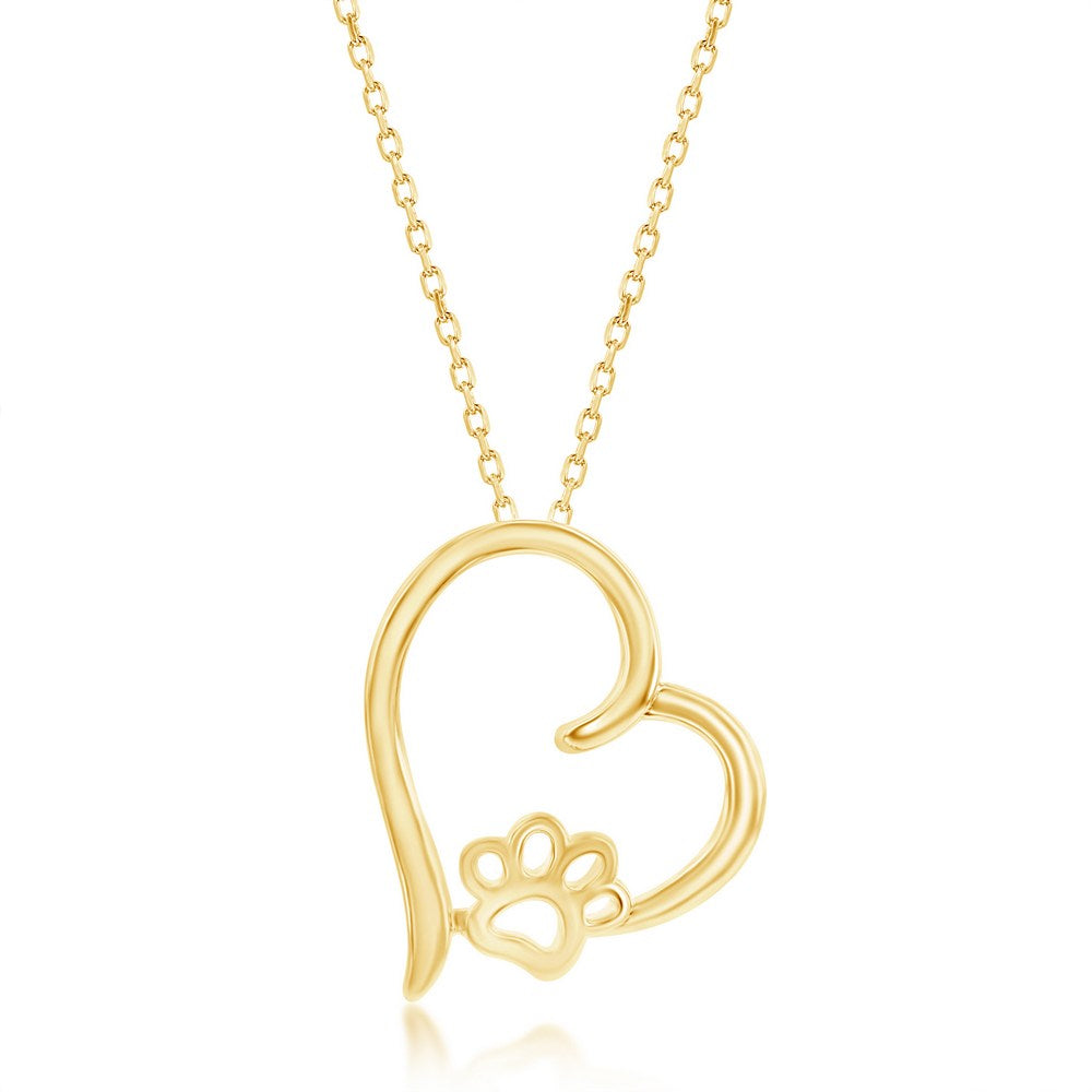 Sterling Silver Pet Paw in Heart Pendant (18" Chain Included)