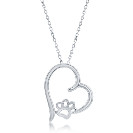 Sterling Silver Pet Paw in Heart Pendant (18" Chain Included)