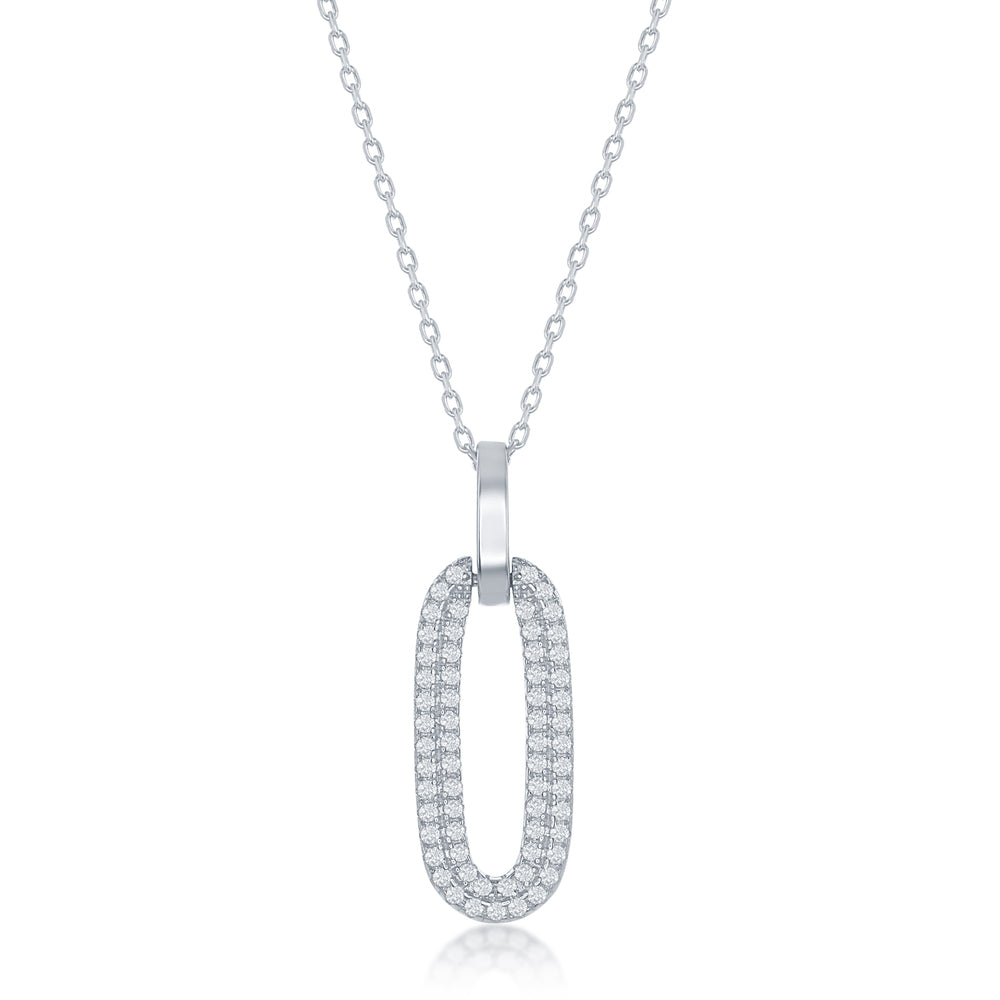 Open Oval Pendant with Cubic Zirconias - Sterling Silver (includes chain)