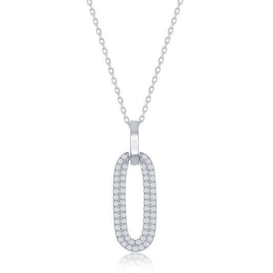 Open Oval Pendant with Cubic Zirconias - Sterling Silver (includes chain)