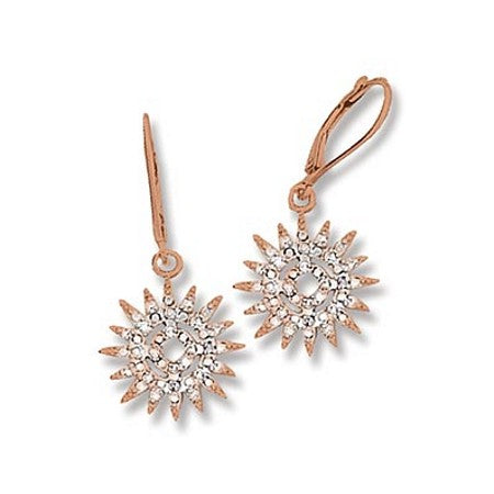 Small Sunburst Leverbacks with Cubic Zirconias - Sterling Silver Earrings