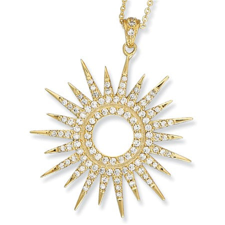 Large Sunburst with Cubic Zirconias - Sterling Silver (includes chain)