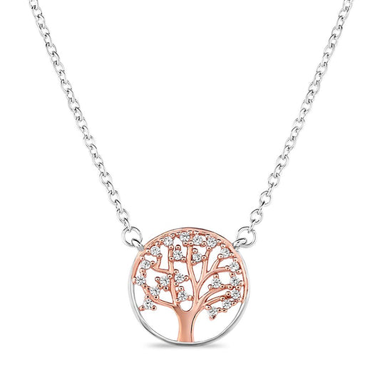 Sterling Silver Tree of Life Pendant with Rose Gold plating and Cubic Zirconias