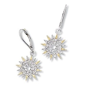 Small Sunburst Leverbacks with Cubic Zirconias - Sterling Silver Earrings