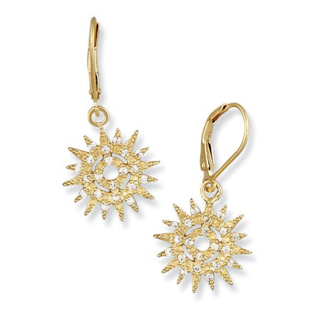 Small Sunburst Leverbacks with Cubic Zirconias - Sterling Silver Earrings