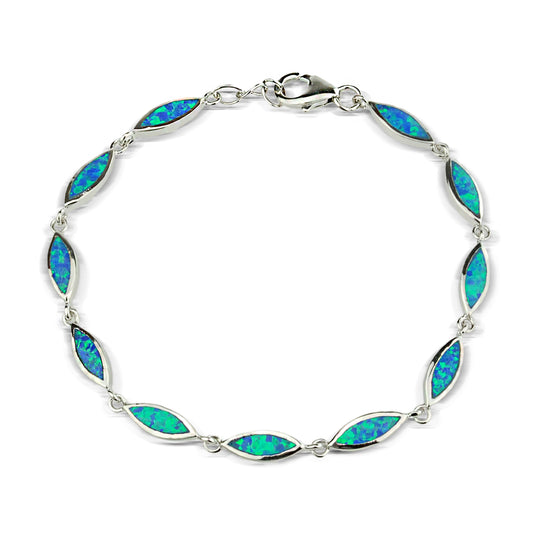 Opal Inlay Bracelet with Marquise-shaped Links - Sterling Silver - OB-2000