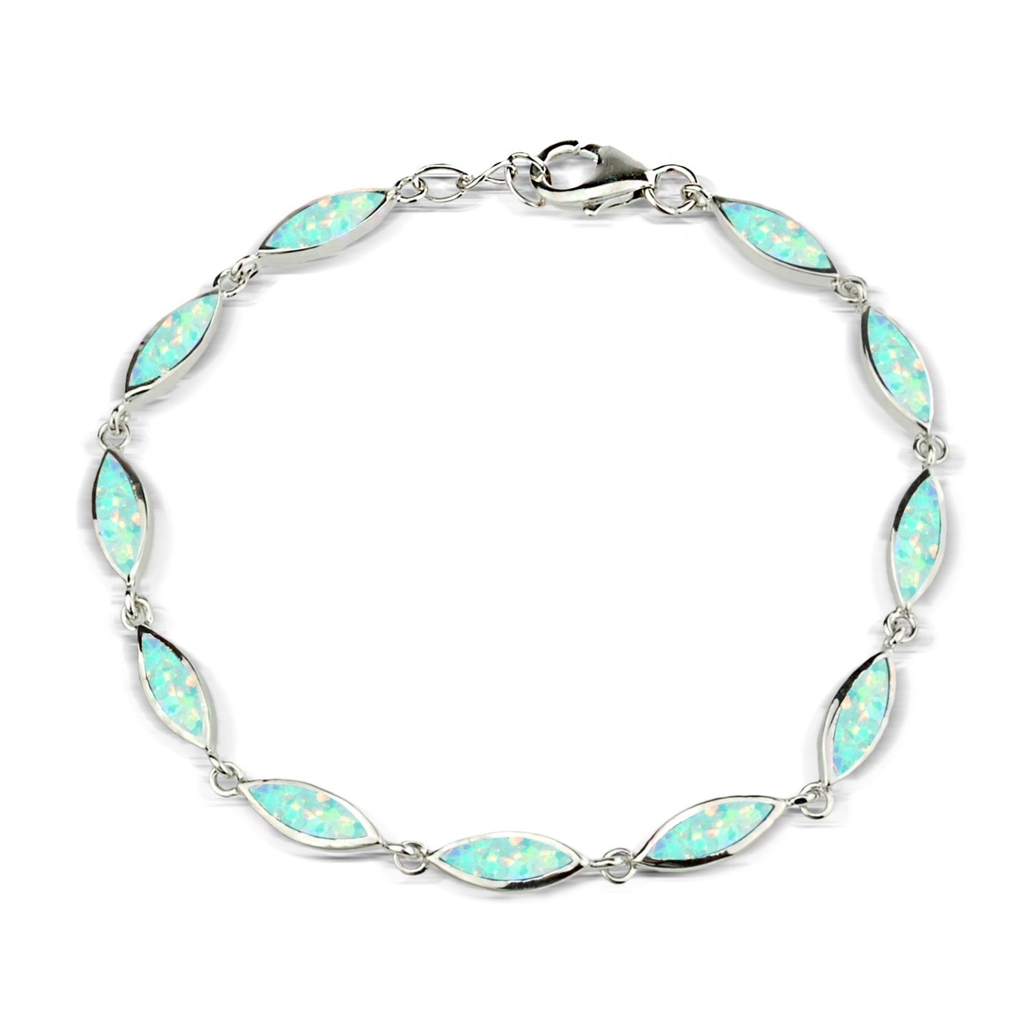 Opal Inlay Bracelet with Marquise-shaped Links - Sterling Silver - OB-2000