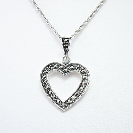 Sterling Silver Marcasite Open Heart with Chain