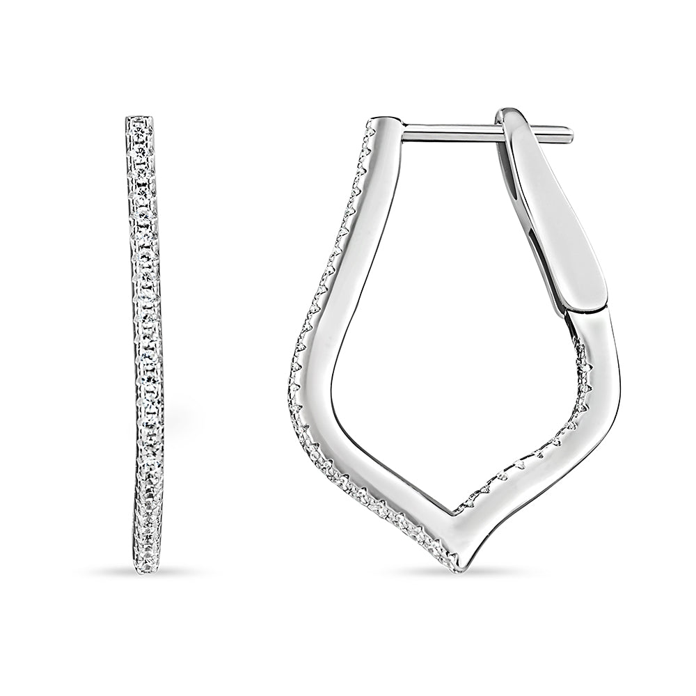 Thin Cubic Zirconia Inside-Outside Sterling Silver Hoops with Flip-up Backs