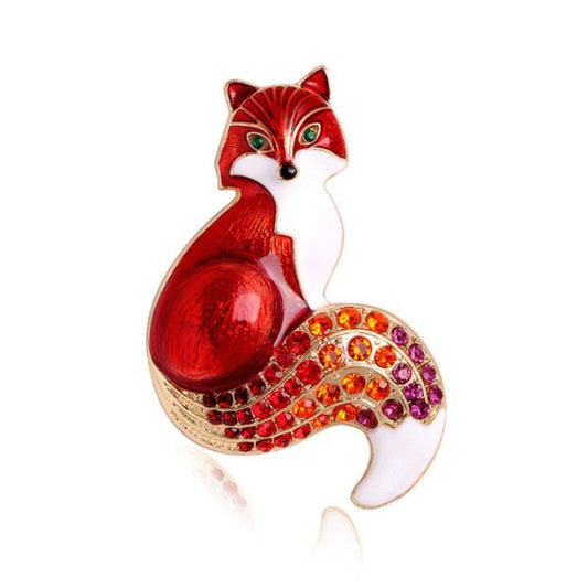 Red Fox Brooch with Crystal Rhinestone Tail (Red or Brown)