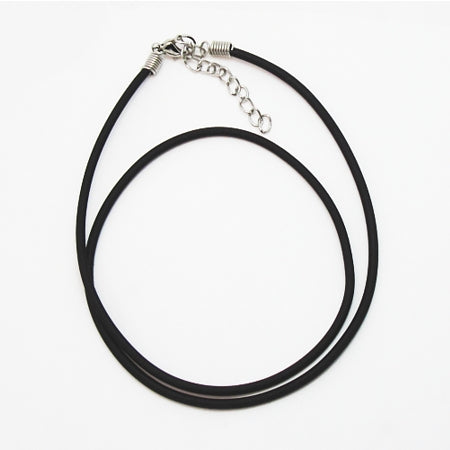 Basic Black Rubber Cord Necklace - 18" Length with an extension chain