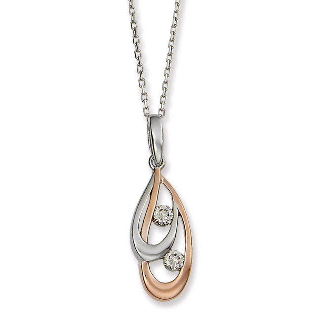 Sterling Silver Overlapping Teardrop with Rose Gold plating and Cubic Zirconias