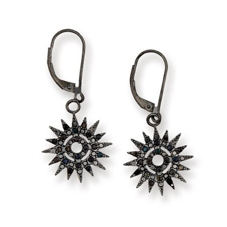 Small Sunburst Leverbacks with Cubic Zirconias - Sterling Silver Earrings