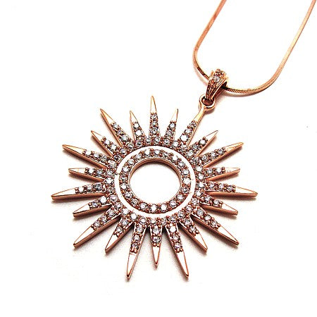 Large Sunburst with Cubic Zirconias - Sterling Silver (includes chain)