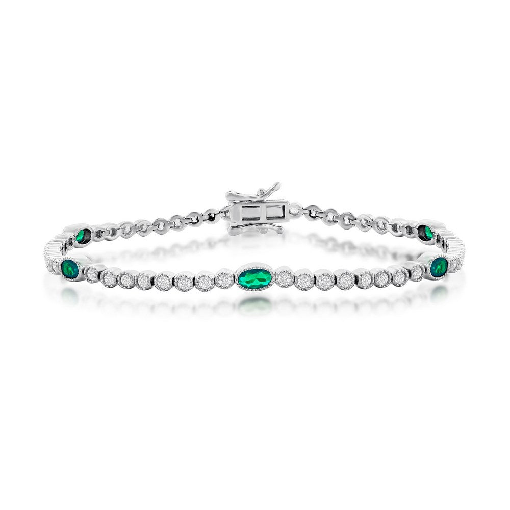 Tennis-style Bracelet with Coloured & Clear Cubic Zirconias - Sterling Silver