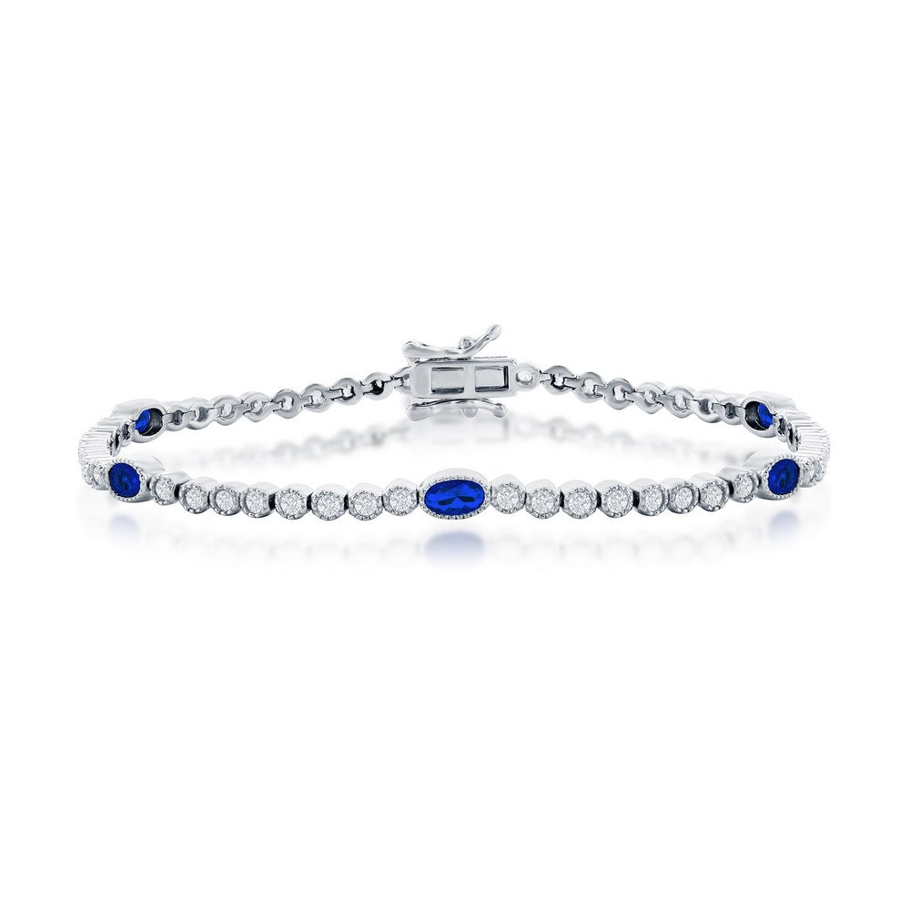 Tennis-style Bracelet with Coloured & Clear Cubic Zirconias - Sterling Silver