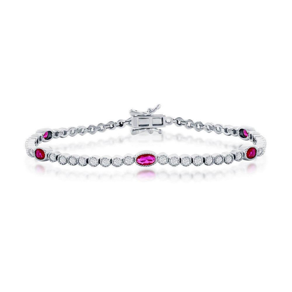 Tennis-style Bracelet with Coloured & Clear Cubic Zirconias - Sterling Silver