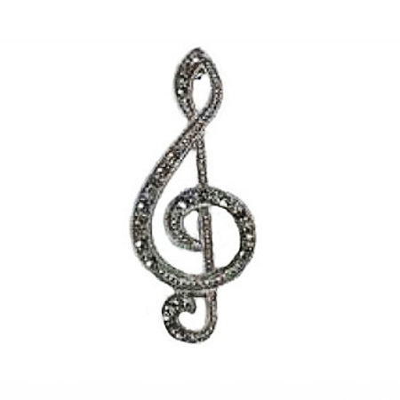 Marcasite Treble Clef Pin in Sterling Silver - C0275MC