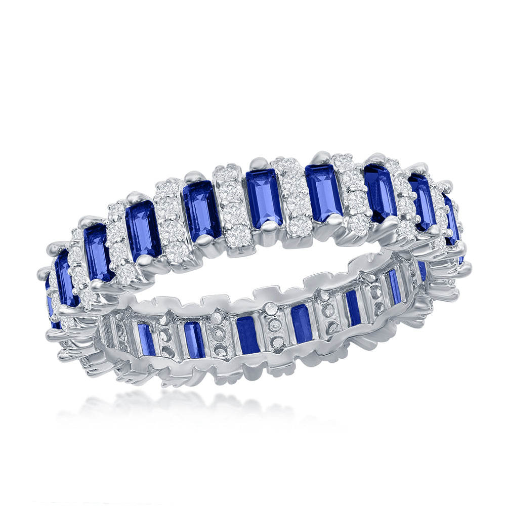 Baguette Eternity Ring with Coloured Cubic Zirconias - Sterling Silver