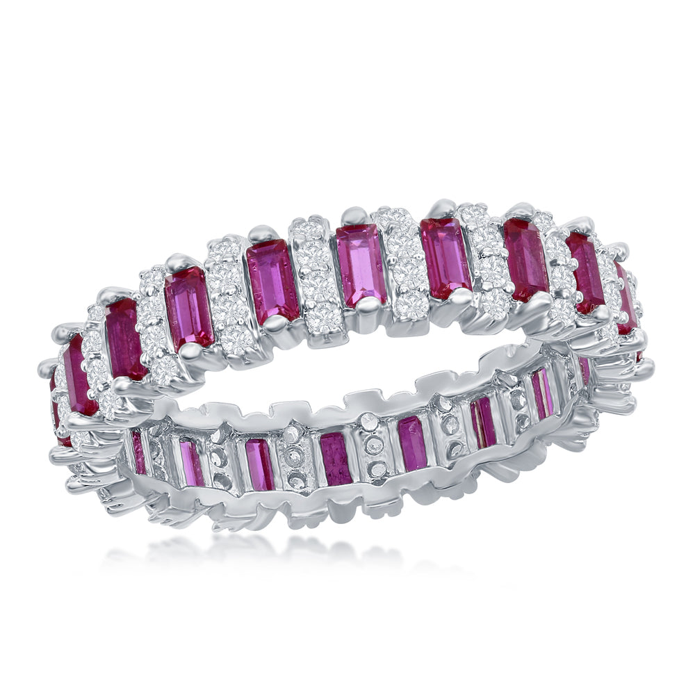 Baguette Eternity Ring with Coloured Cubic Zirconias - Sterling Silver