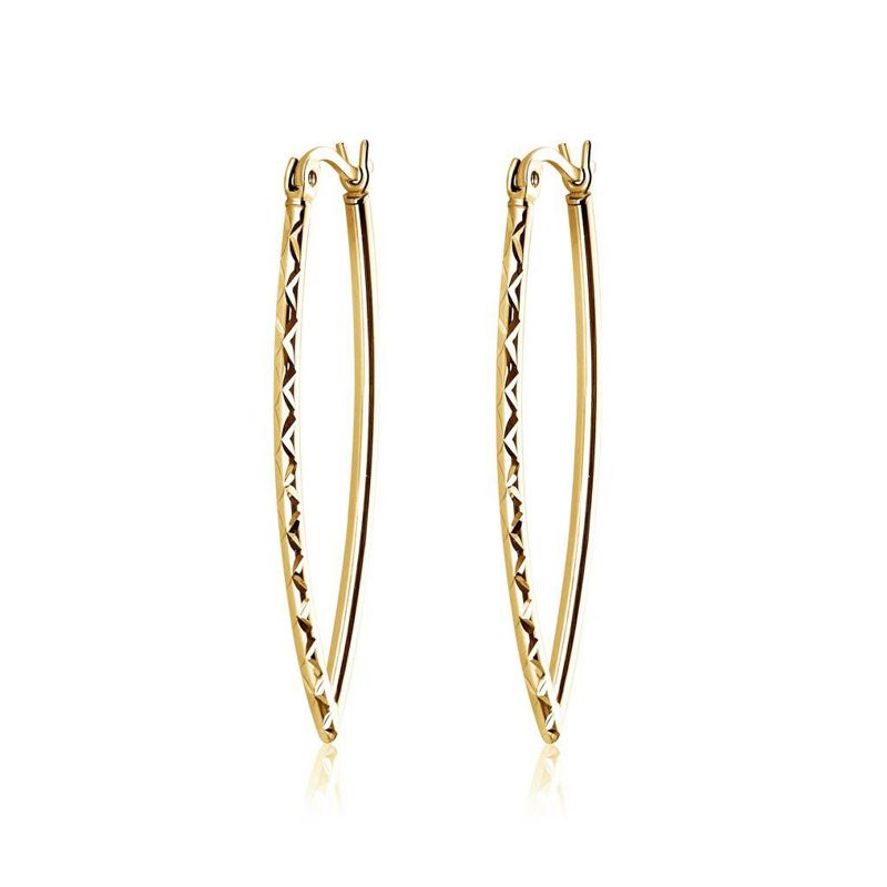 Etched Pointed Elegant Hoop Earrings - Rhodium or Gold-plated - A-E13