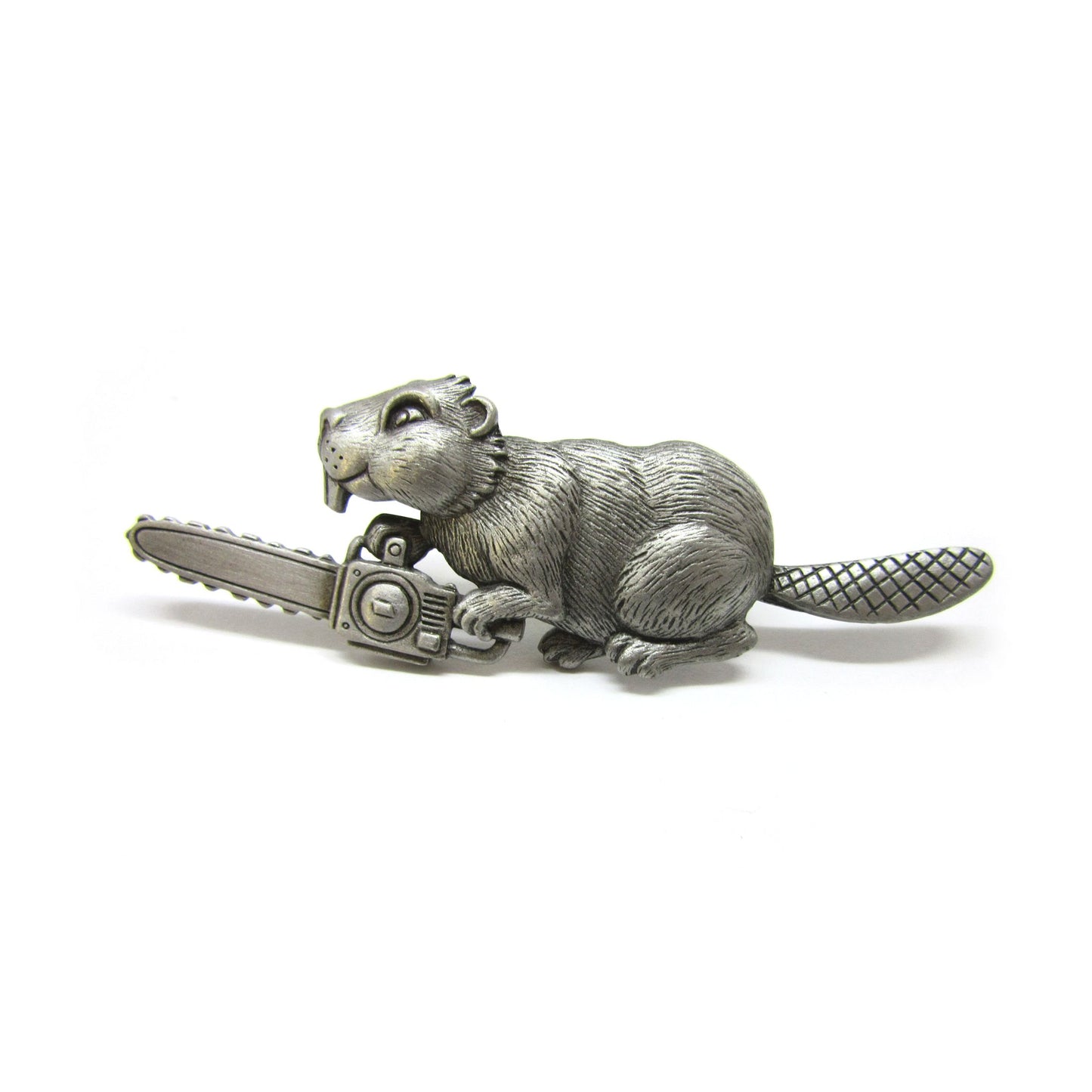 Chelsea Pewter Brooch - Beaver with a Chainsaw - Jonette Jewelry (RARE!)