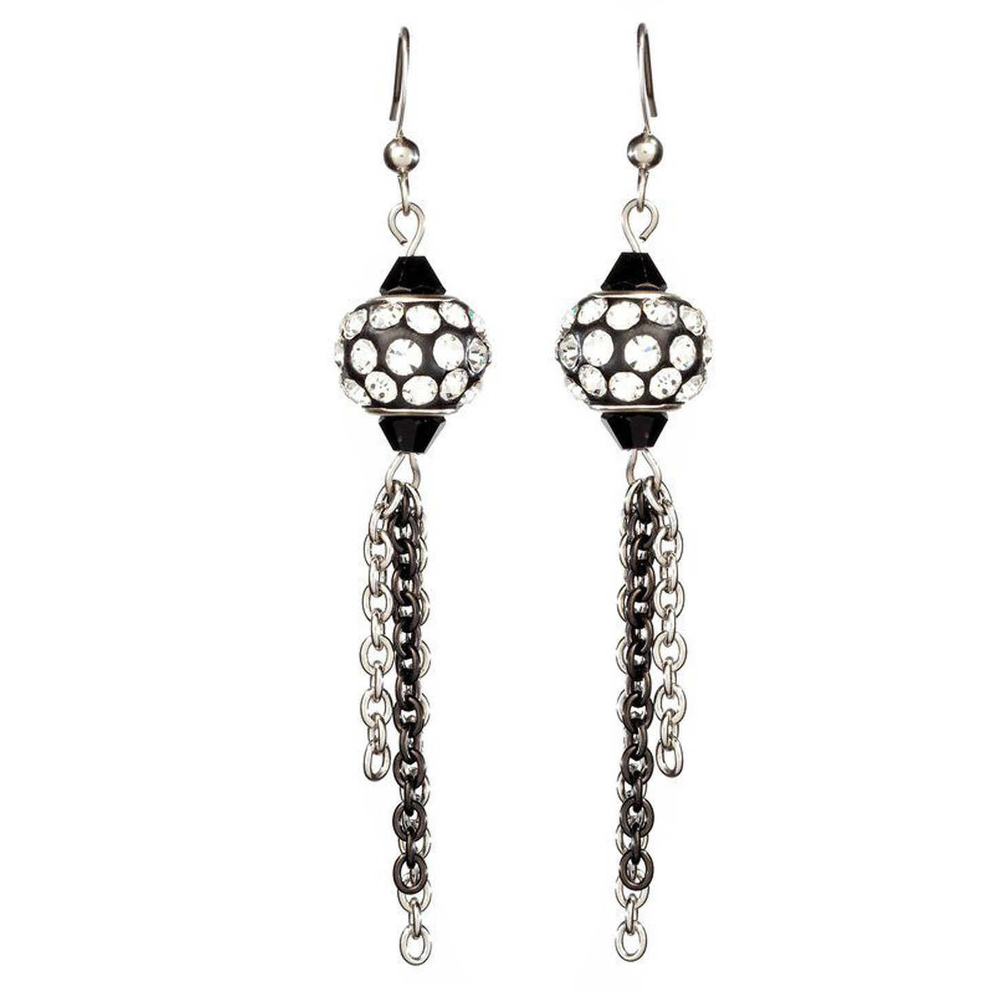 STEELX Black & Silver Steel Dangles with Crystal Bead - ER811