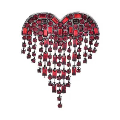 Sparkly Red Heart Brooch with Dangling Rhinestones