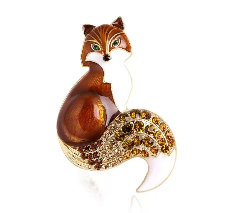 Red Fox Brooch with Crystal Rhinestone Tail (Red or Brown)