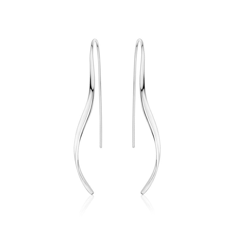 Elegant Long Sterling Silver Wave Earrings - Rhodium-plated - Centaurus