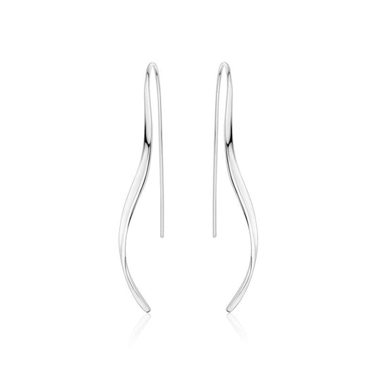 Elegant Long Sterling Silver Wave Earrings - Rhodium-plated - Centaurus