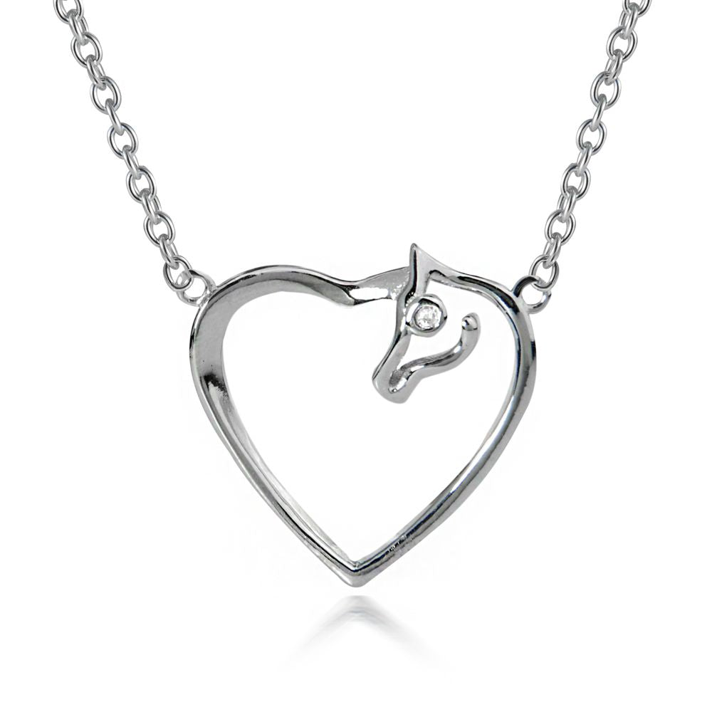 Sterling Silver Horse in Heart Pendant (18" Chain Included)