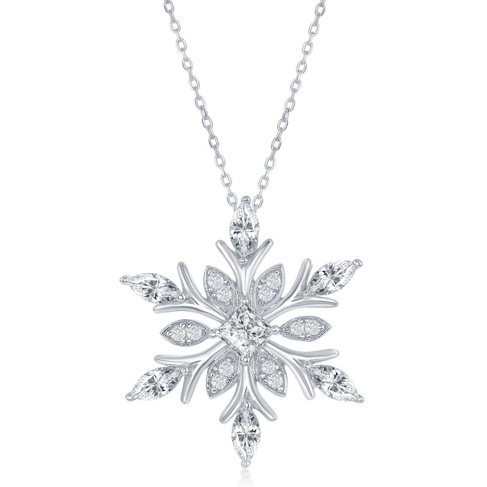 Large Sterling Silver and Cubic Zirconia Snowflake - Sterling Silver (includes chain)