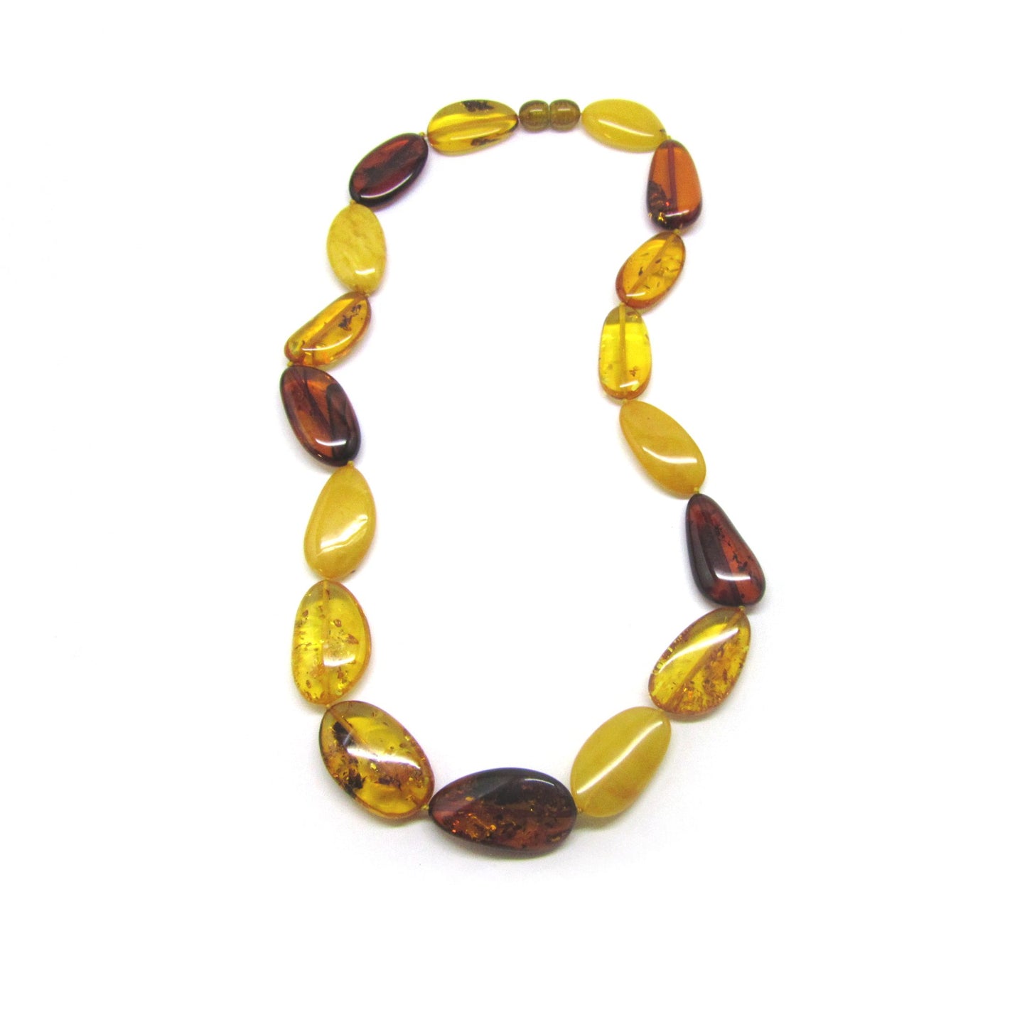 Baltic Amber Beaded Necklace - Multi-shades and Knotted with Twist Clasp