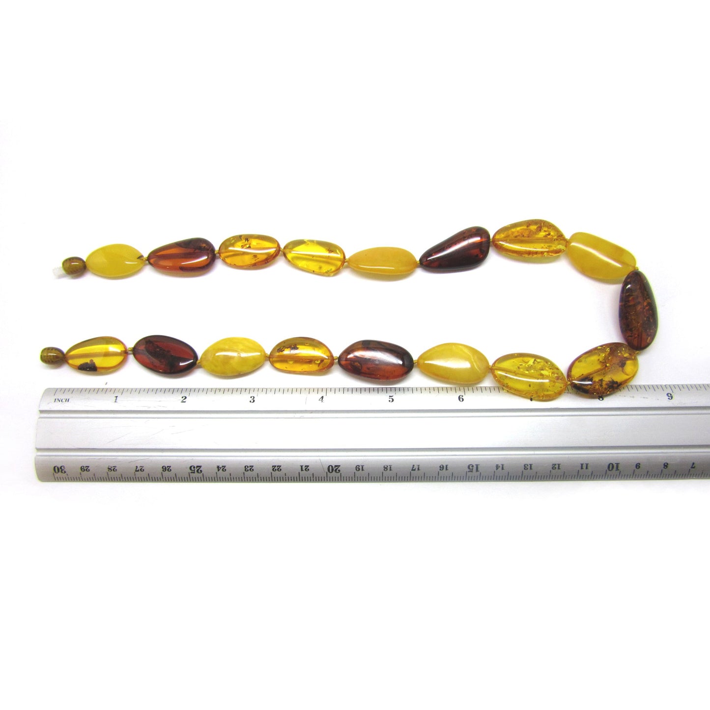 Baltic Amber Beaded Necklace - Multi-shades and Knotted with Twist Clasp